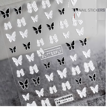 Popular nail art embossed stickers (black-black bow 408)