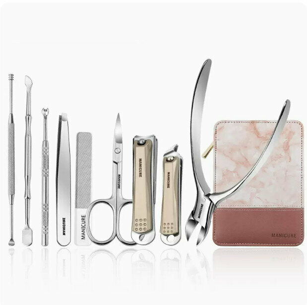 New nail clipper and trimming tool set (champagne marble 9-piece set)