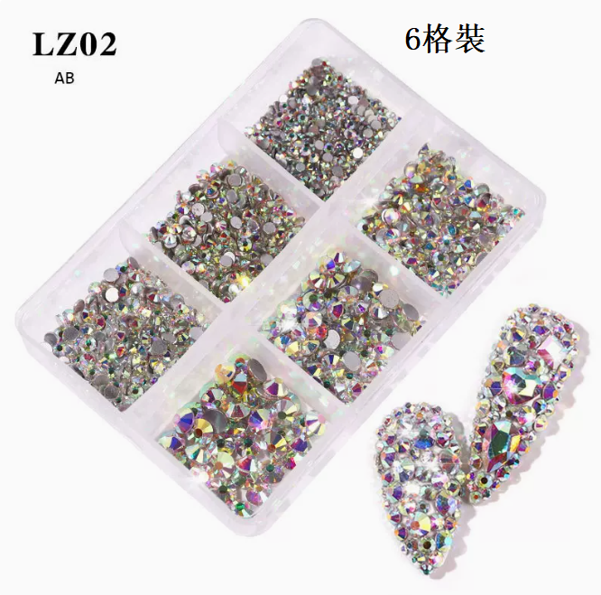 Popular nail art accessories flat bottom mixed color diamond ZL02AB diamond (6 grids)