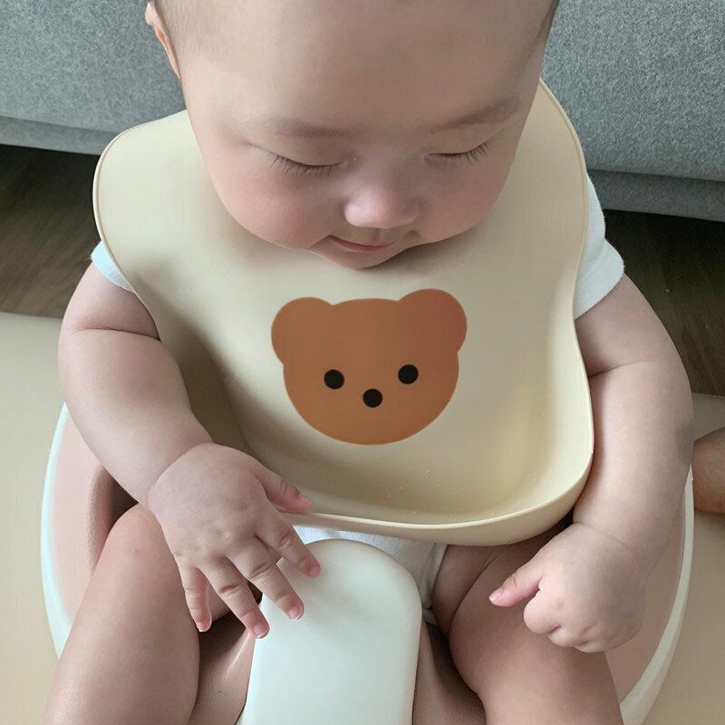 熱推風小熊便攜式嬰兒童軟矽膠圍兜防水食飯兜吃飯立體接飯兜