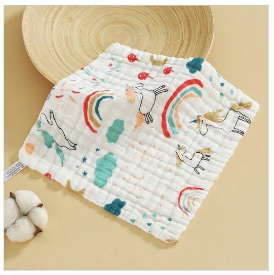 熱推嬰兒純棉六層方巾 口水巾 紗布 洗臉毛巾（彩虹馬 25*25cm）