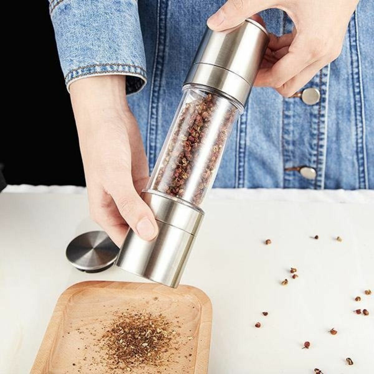 熱推2合1 - 不銹鋼 鹽和胡椒 手動研磨器 香料樽 磨鹽和磨胡椒機