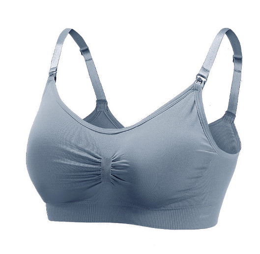 熱推孕婦前開扣無痕哺乳文胸 調整型聚攏產後薄款哺乳內衣【灰藍色 雙層M-XXL碼】（下單後聯絡客服確認發貨尺碼）