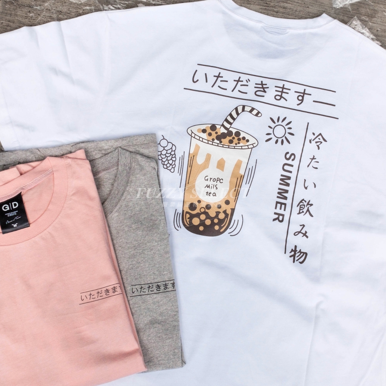 【逢甲 FUZZY】珍珠奶茶 Tee 潮流 日常 日式 圖案 珍奶 Logo 短T 短Tee 白 麻灰 珊瑚粉
