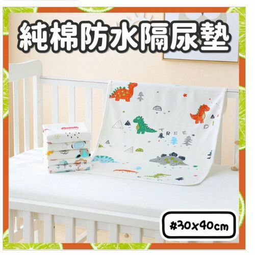 新款純棉防水隔尿墊 無螢光劑 安全物料 防敏 生理墊 尿布墊 防水墊 寵物墊 產褥墊 隔尿墊 看護墊 月經隔墊 床墊 護理墊 嬰兒隔尿墊（小恐龍/30*40/印花位置隨機）
