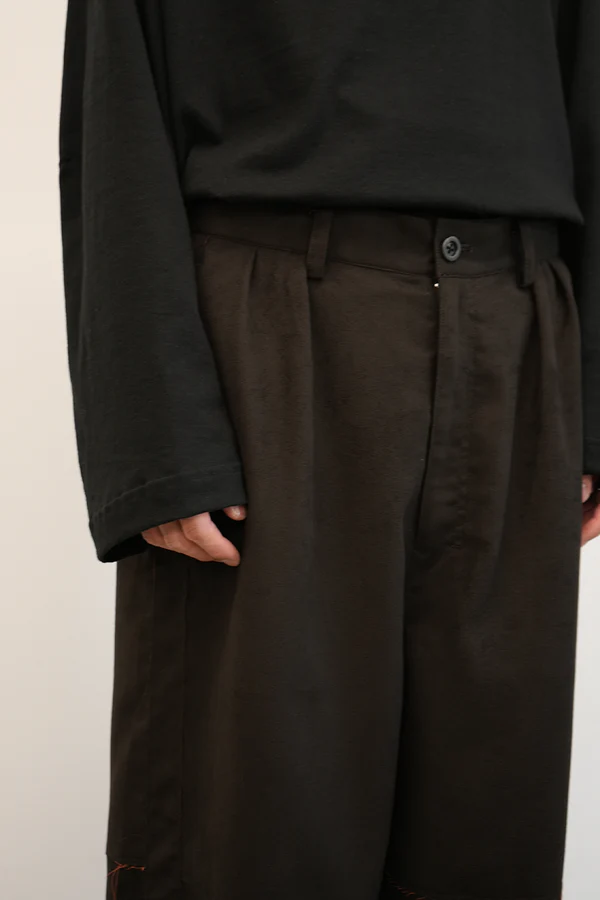 ANCELLM - VEGAN LEATHER SIDE LINE PANTS / BLACK
