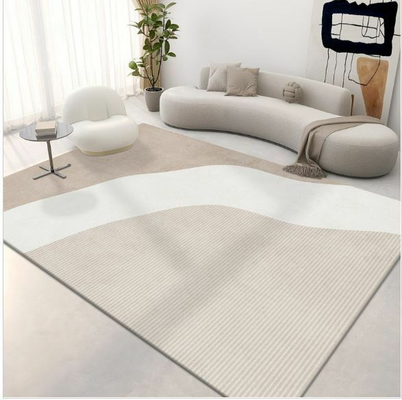 新款家用簡約仿羊絨兒童防滑地氈地毯爬行墊【140*200cm】淺啡線條