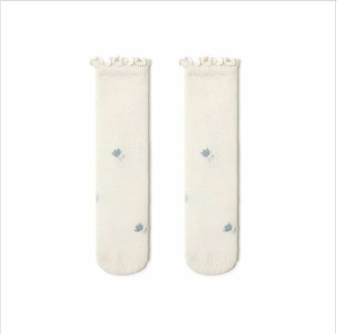 熱賣兒童嬰兒薄款網眼長筒花邊襪子（米白 均碼 長約28cm）