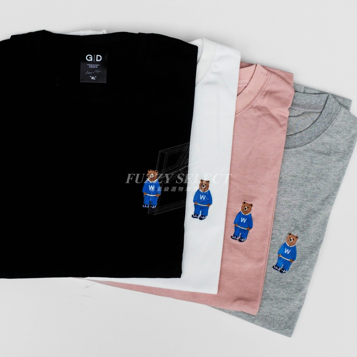 【逢甲 FUZZY】Bear Tee 潮流 日常 美式 圖案 刺繡 Logo 小熊 短T 短Tee 黑 白 麻灰 珊瑚粉