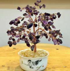 [S] GEMZ & CO HLCT CRYSTAL CHATEAU LOVEY DOVEY SPARROW MINI TEACUP TREE, HIGH END AMETHYST/HIGH END CITRINE, W105 (W105)