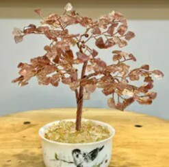 [S] GEMZ & CO HLCT CRYSTAL CHATEAU LOVEY DOVEY SPARROW MINI TEACUP TREE, STRAWBERRY QUARTZ/HIGH END CITRINE, W107 (W107)