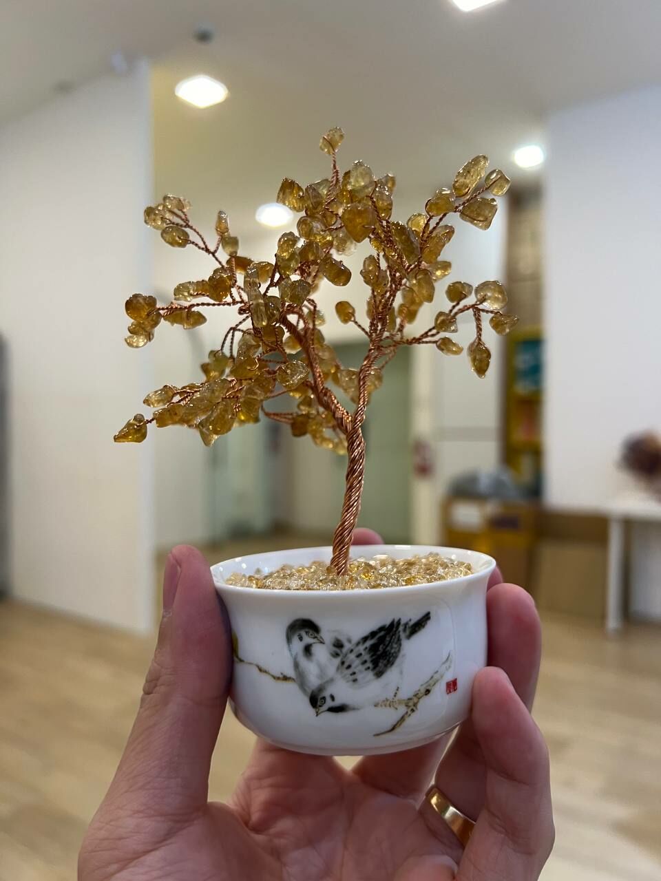 [S] GEMZ & CO HLCT LOVEY DOVEY SPARROW MINI TEACUP TREE, YELLOW TOURMALINE/CITRINE, W111 (W111)