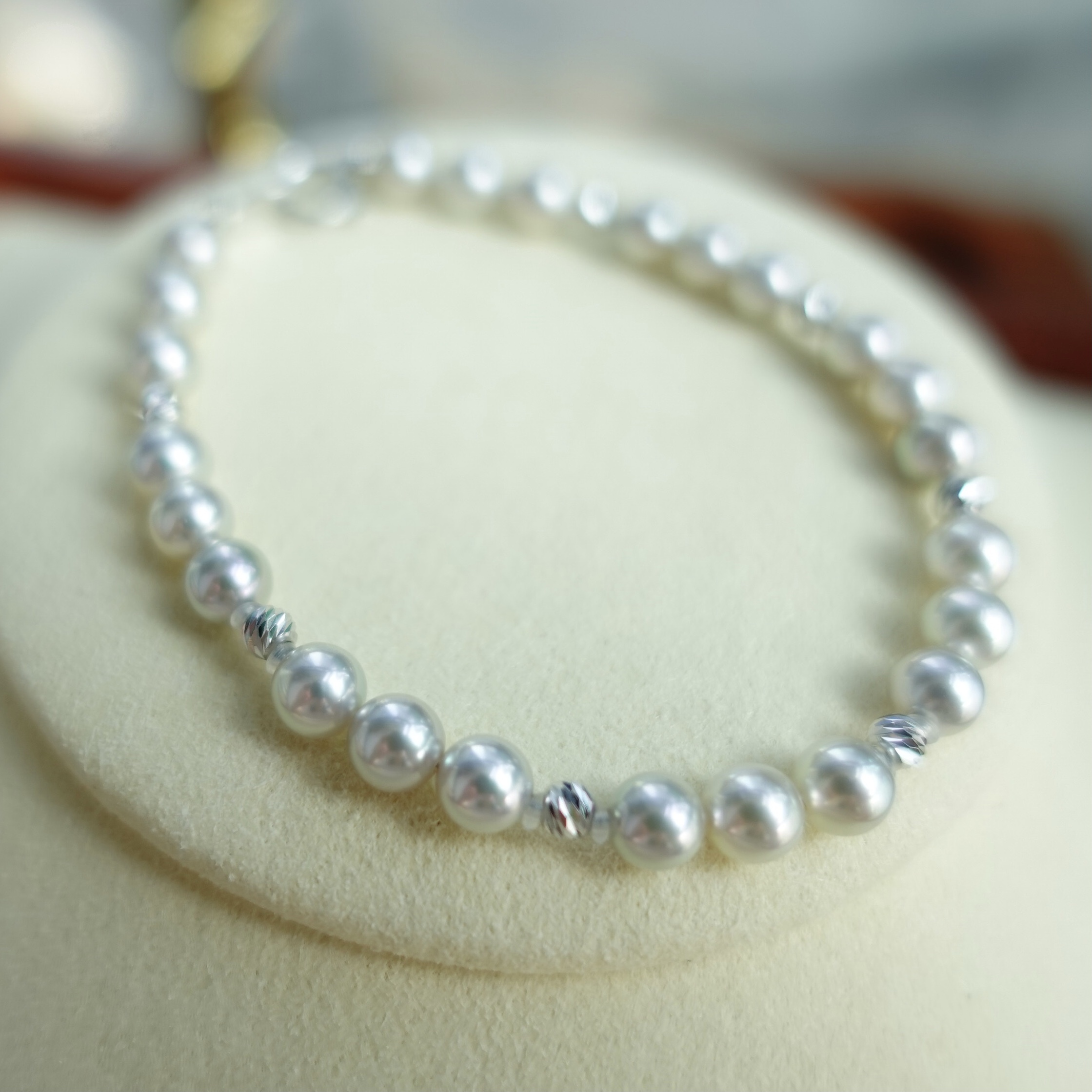 18K金Bling Bling日本天然銀藍色Akoya珍珠手鏈 (4.5-5mm)