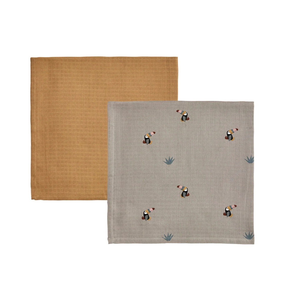 OYOY 有機純棉紗布包巾 2 入組(鱷魚先生/巨嘴鳥)