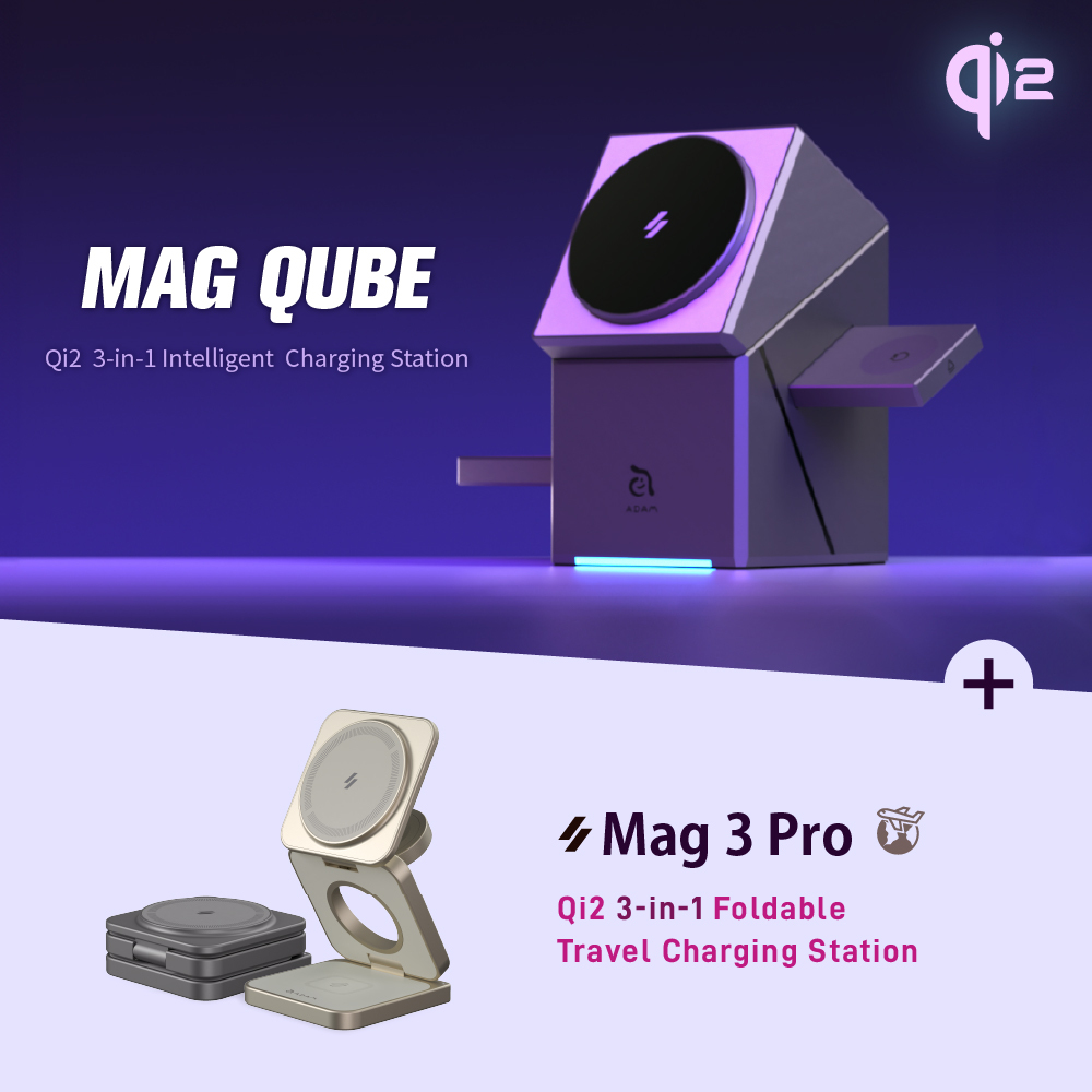 Mag Qube Qi2  3-in-1 Intelligent  Charging Station + Mag 3 Pro Qi2 3-in-1 Foldable Travel Charging Station