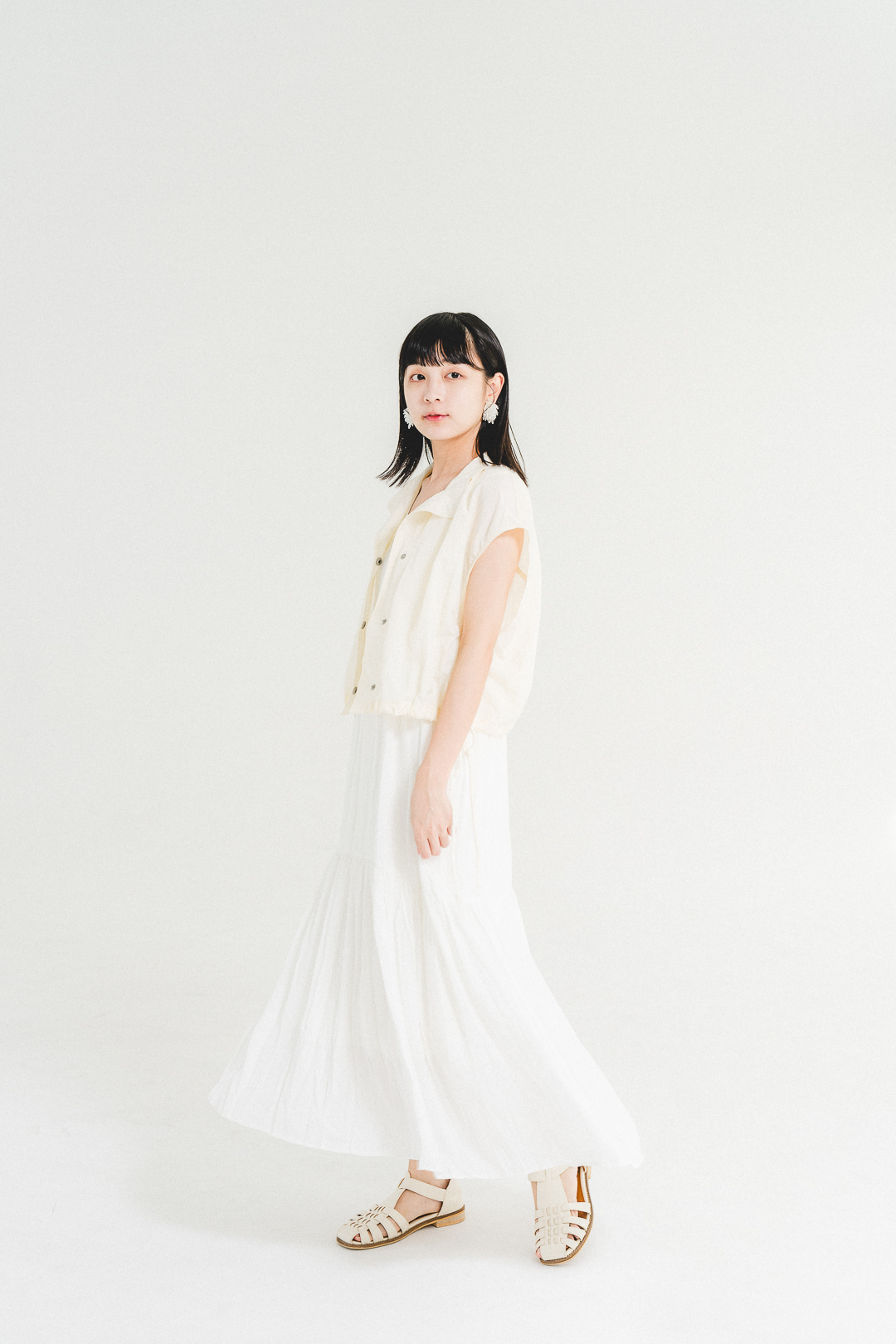 (限量)nylon夾克背心+雪紡連衣裙SET(兩色-象牙白/白)