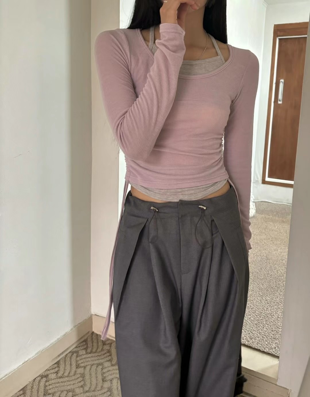 《現貨》42 假兩件tee紫色