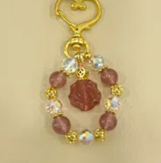 [S] GEMZ & CO ZBB STRAWBERRY QUARTZ ROSE BAG CHARM, V94 (V94)