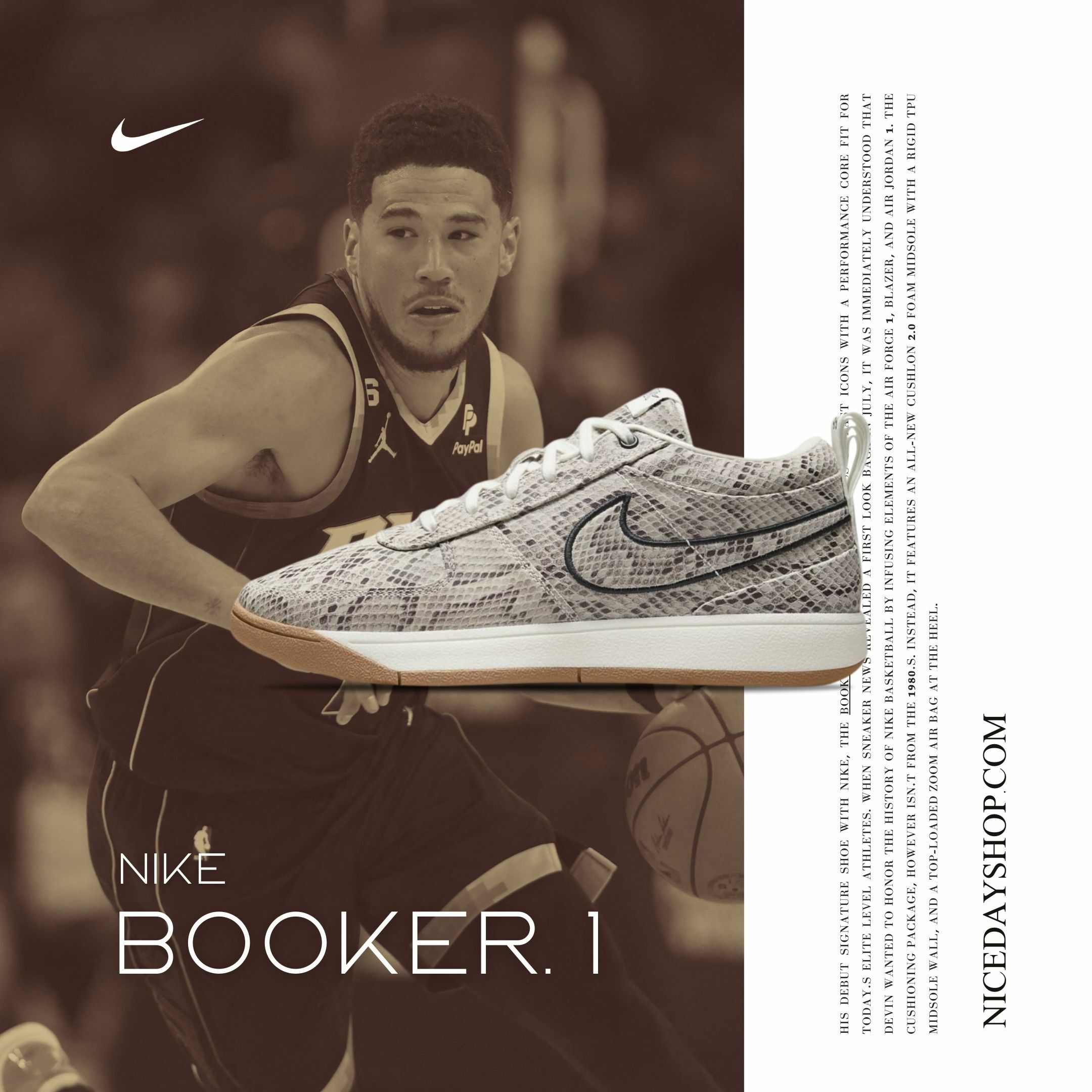 NICEDAY 現貨 Nike Book 1 LEATHER 沙漠蟒蛇 灰褐 蟒蛇紋 布克 實戰籃球鞋