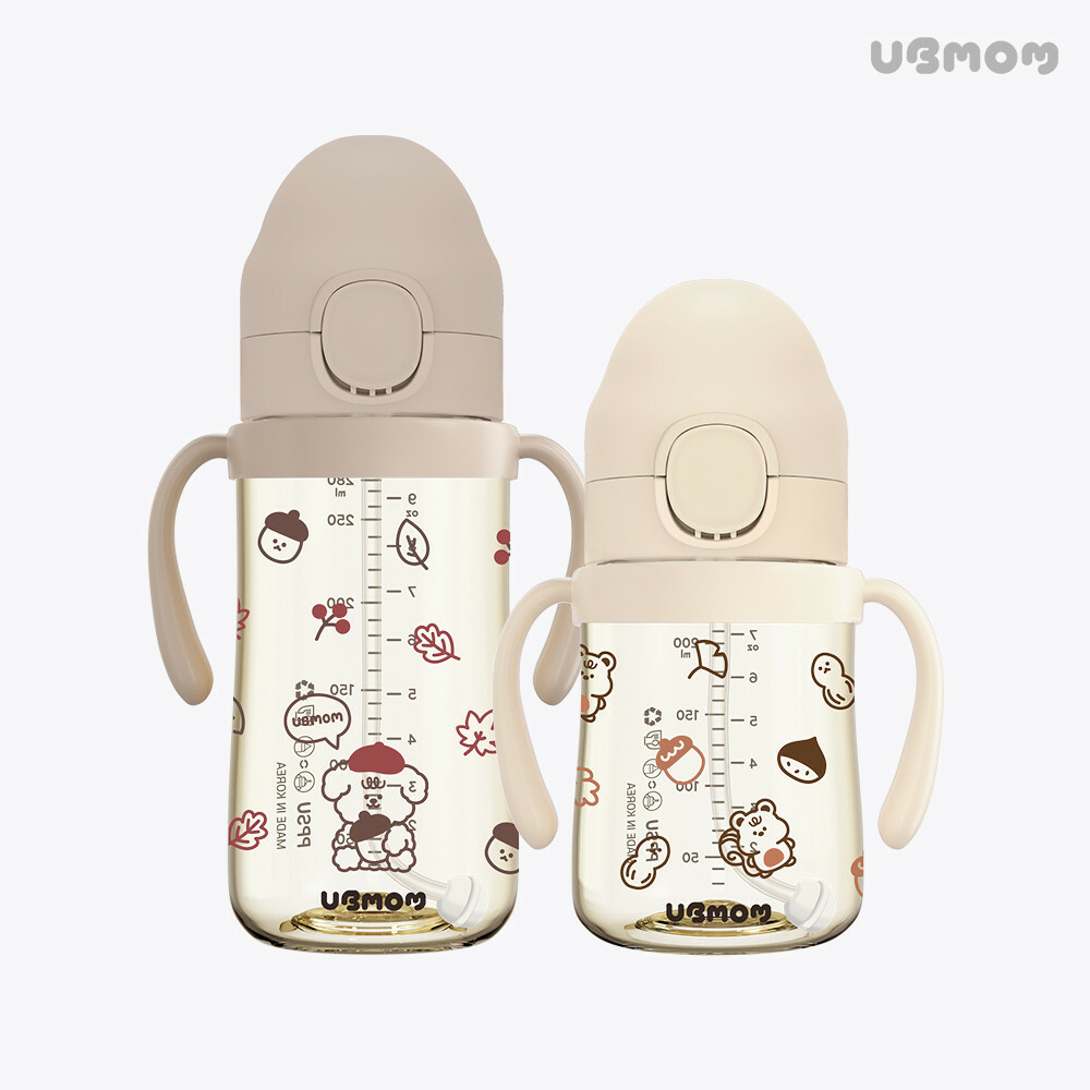 UBMOM PPSU特別版吸管杯 (秋楓賞栗) -標配彈蓋帶重力球及直飲管