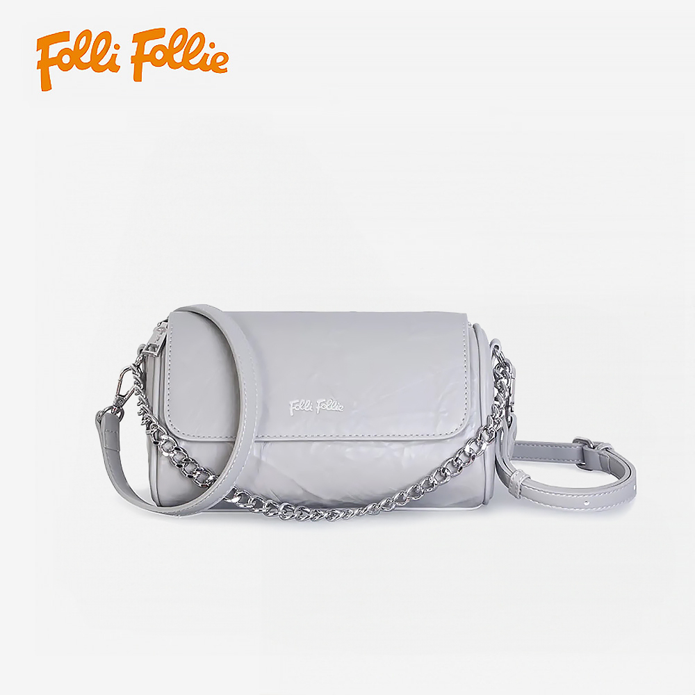 【Folli Follie 芙麗芙麗】SB23FLP006GR 灰白 歐風優雅 清新 時尚潮流 氣質 波紋 肩背包 斜背包 枕頭包