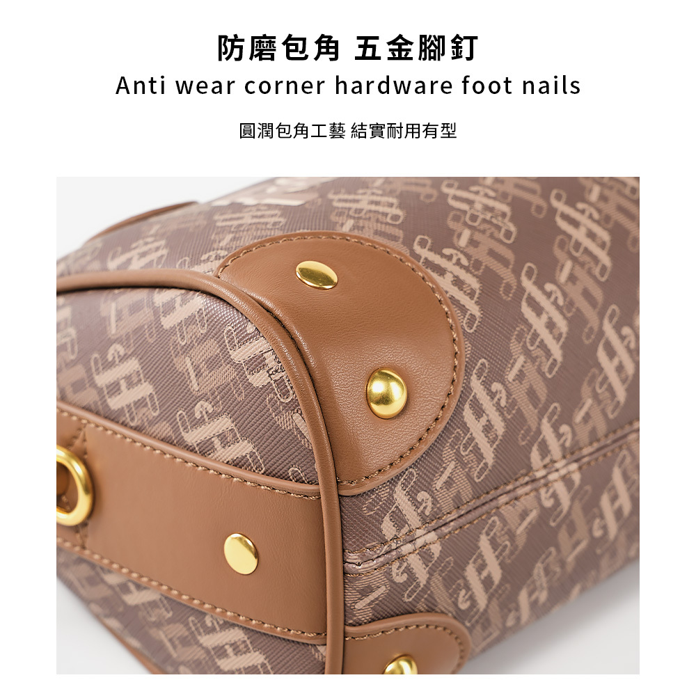 【Folli Follie 芙麗芙麗】SB23PYP014GR 咖啡色 歐風 優雅 氣質 牛皮 PVC 老花 手提包 肩背包 枕頭包