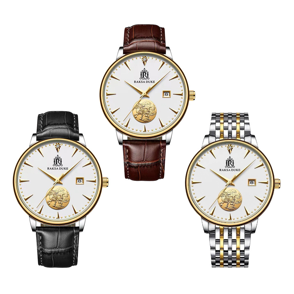 (預購)【RAKSA DUKE羅薩公爵】RSD-009 12點鐘單顆真鑽 表面K金 日期顯示 自動上鍊 機械 腕錶