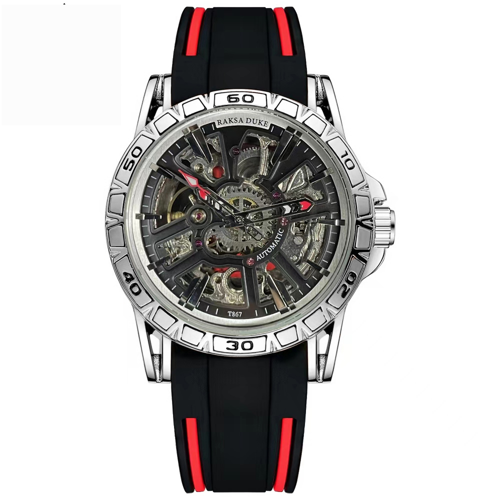 【RAKSA DUKE 羅薩公爵】RSD-033 潮流 雙面 鏤空 錶盤 夜光指針 矽膠錶帶 防水30米 機械腕錶
