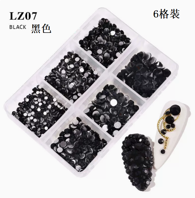 Popular nail art accessories flat bottom mixed color diamond ZL07 black diamond (6 grids)