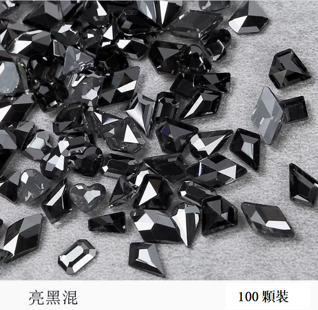 Hot-selling nail art accessories: bright black special-shaped diamonds (100 pieces mixed)