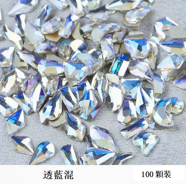 Hot-selling nail art jewelry: transparent blue special-shaped diamonds (100 pieces mixed)
