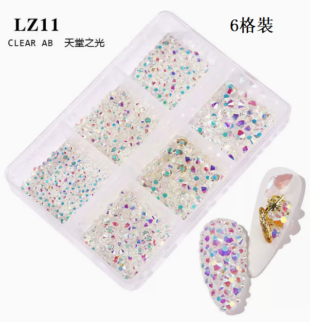 Popular nail art accessories flat bottom mixed color diamond ZL11 heavenly light diamond (pack of 6 cells)