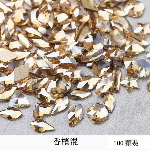 Hot-selling nail art jewelry Champagne special-shaped diamonds (100 pieces mixed)