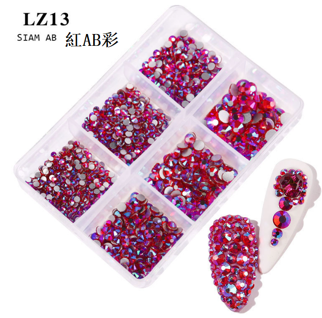 Popular nail art accessories flat bottom mixed color diamond ZL13 large red diamond (6 grids)