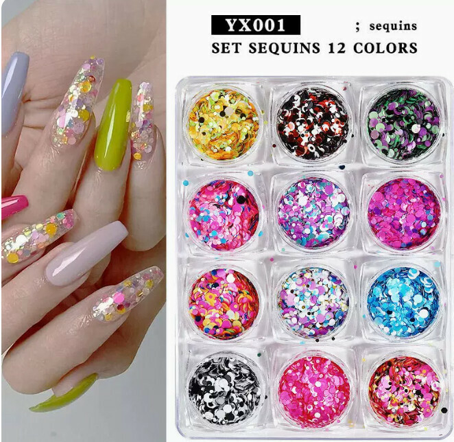 Popular nail art accessories round sequins XY01# (12 grid bottle)