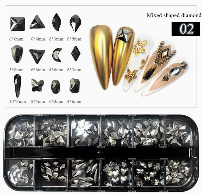 Hot-selling nail art jewelry flat bottom special-shaped diamond 02 (12 squares long box)