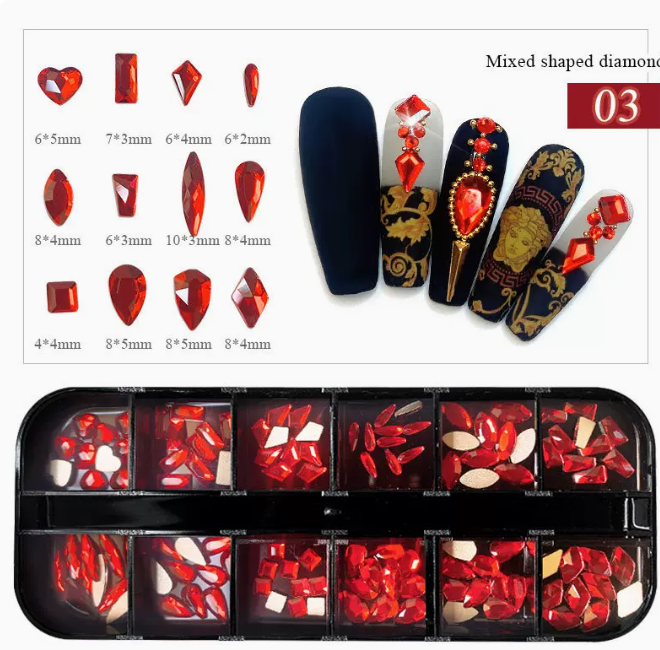 Hot-selling nail art jewelry flat bottom special-shaped diamond 03 (12 squares long box)