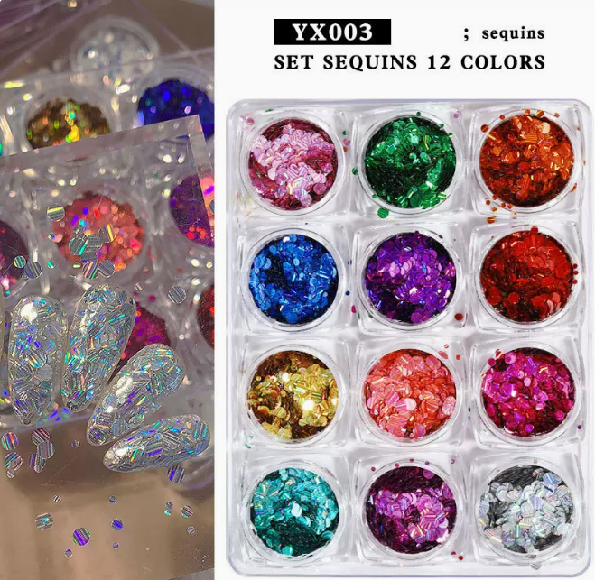 Popular nail art accessories round sequins XY03# (12 grid bottle)