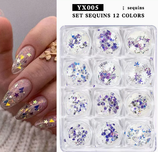 爆款美甲飾品 圓形亮片XY05#（12格瓶裝）