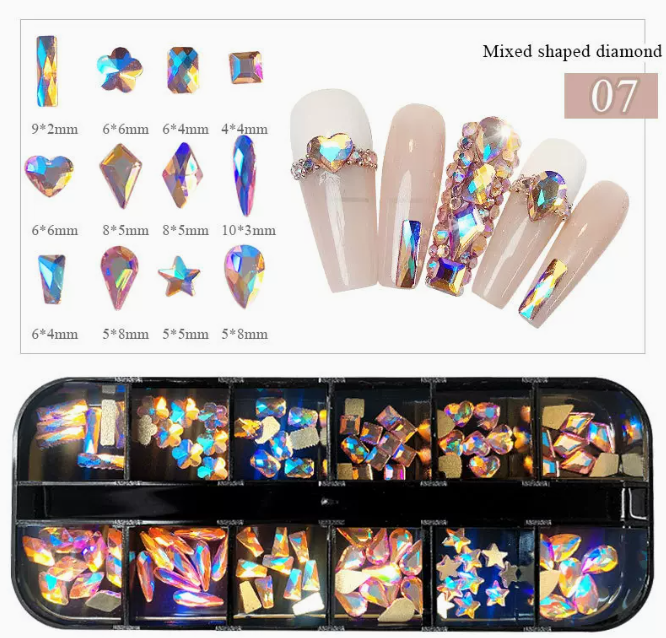 Hot Recommended Nail Art Accessories Flat Shaped Diamond 07 (12-square long box)