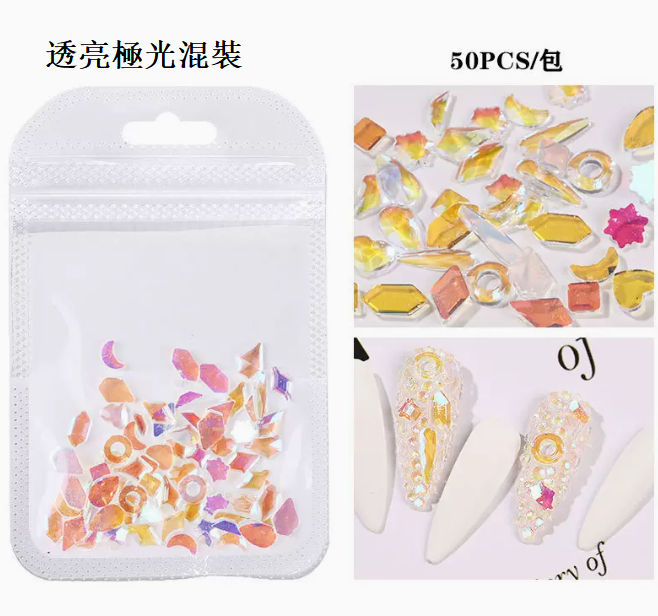 Hotly recommended nail art jewelry flat bottom diamond translucent aurora (50 pieces mixed)