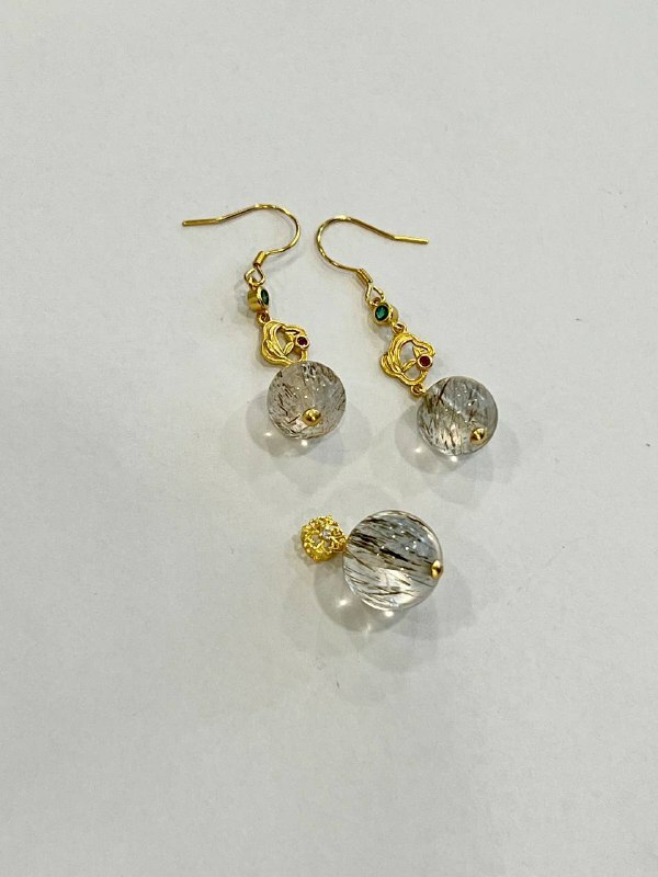 [S] GEMZ & CO ZBA BLACK GOLD SUPER 7 EARRINGS AND PENDANT SET WITH GOLD ACCESSORIES, Y52 (Y52)