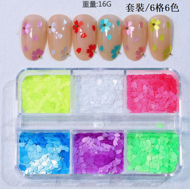 Popular manicure cherry blossom petal sequin set (6 colors and 6 grids)