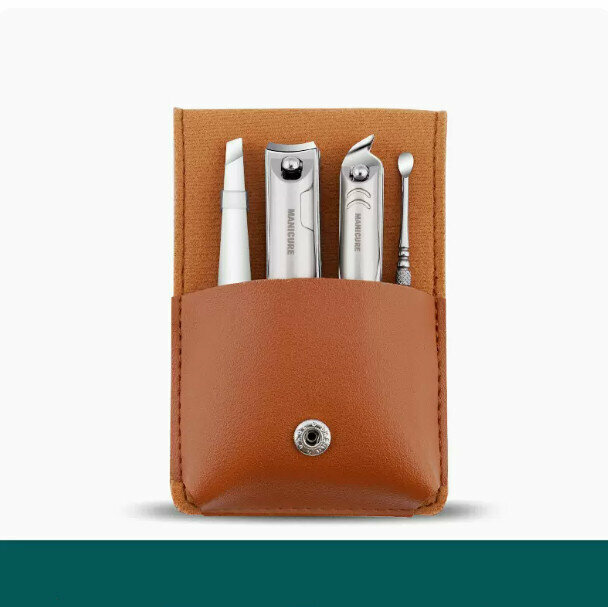 New (four-piece) nail clipper anti-splash tool set (brown nail clipper + diagonal scissors + ear scoop + eyebrow clip)