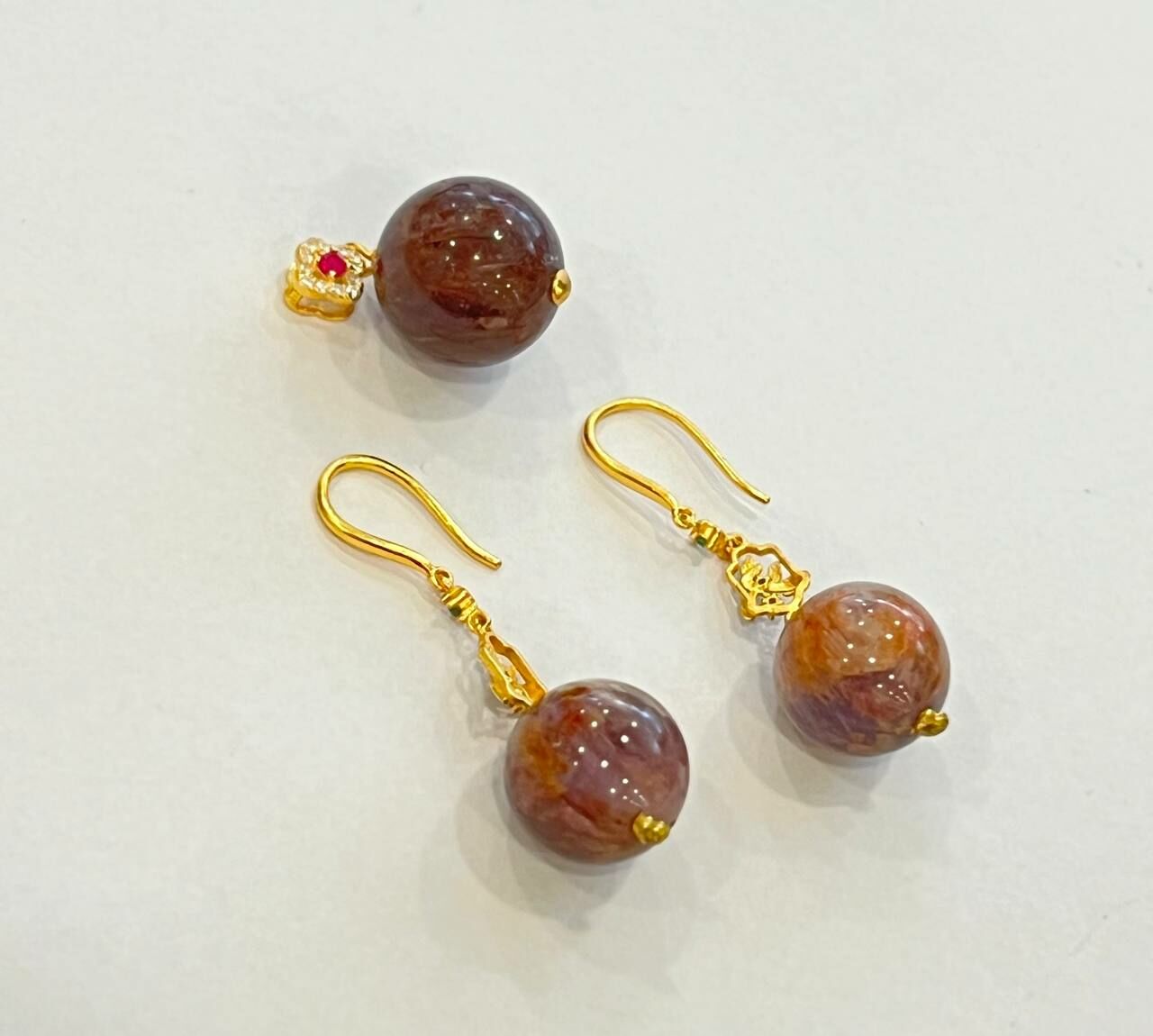 [S] GEMZ & CO ZBA PURPLE PHANTOM EARRINGS AND PENDANT SET WITH GOLD ACCESSORIES , Y54 (Y54)