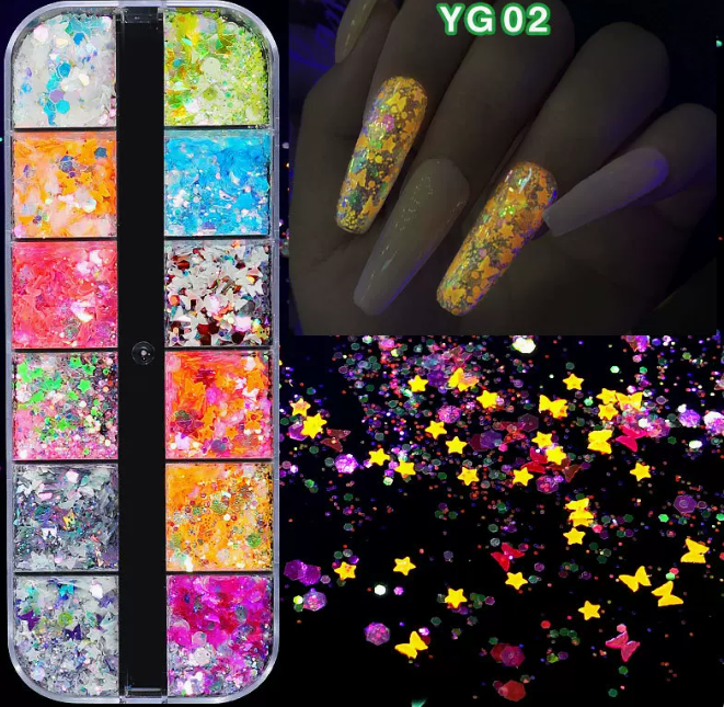 Popular nail art luminous sequin set 02# (12 grids)