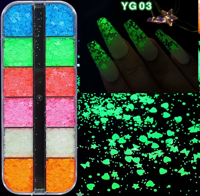 Popular nail art luminous sequin set 03# (12 grids)
