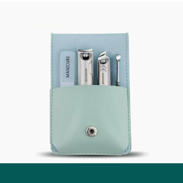 New (four-piece set) nail clipper anti-splash tool set (green nail clipper + diagonal scissors + ear pick + glass rub)