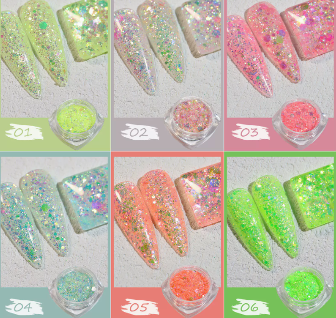 Popular nail art high-gloss meteor sequins 01-06 (set/6 styles)