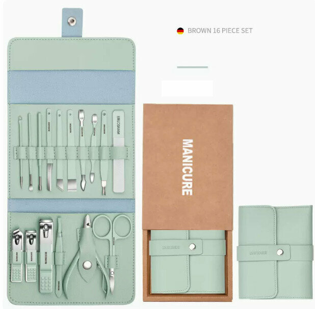 New style (16-piece set) high-end nail clipper manicure tool set (mint green)